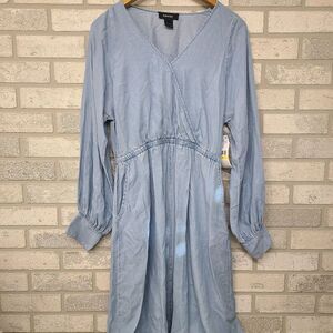 Karen Kane Faux Wrap Chambray Dress